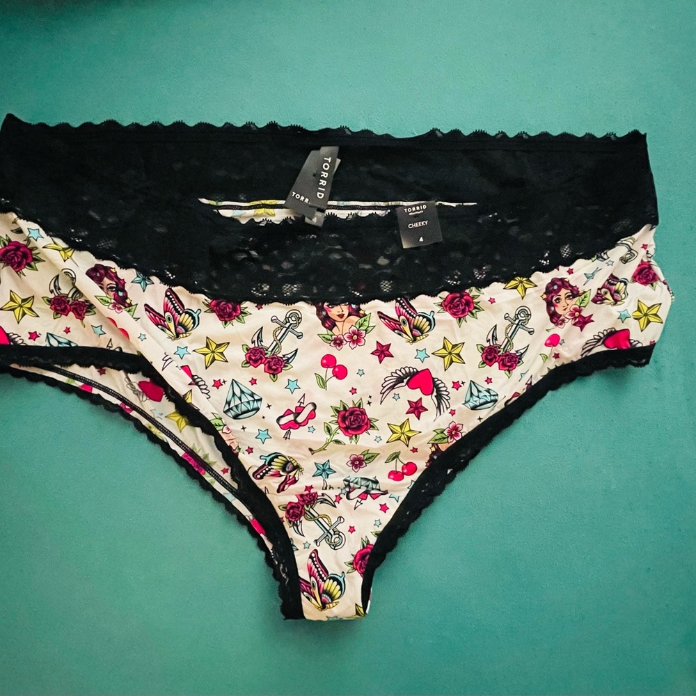 Torrid Cream and Black Tattoo Print Panties
